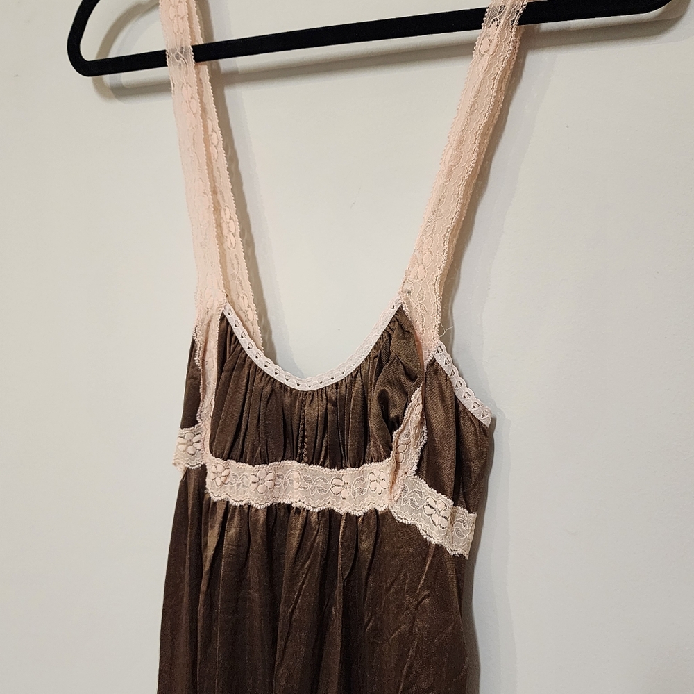 Vintage Avon Maxi Slip|Size S|Lace Trim Slip Dress|Brown Slip